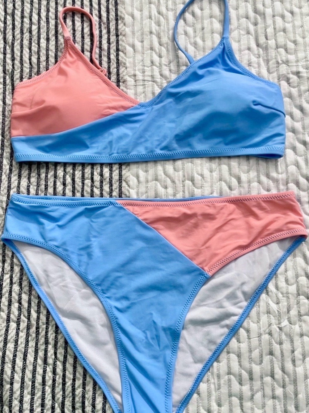 Amazon Light Blue & Peach Color Block Bikini - NWOT - XL